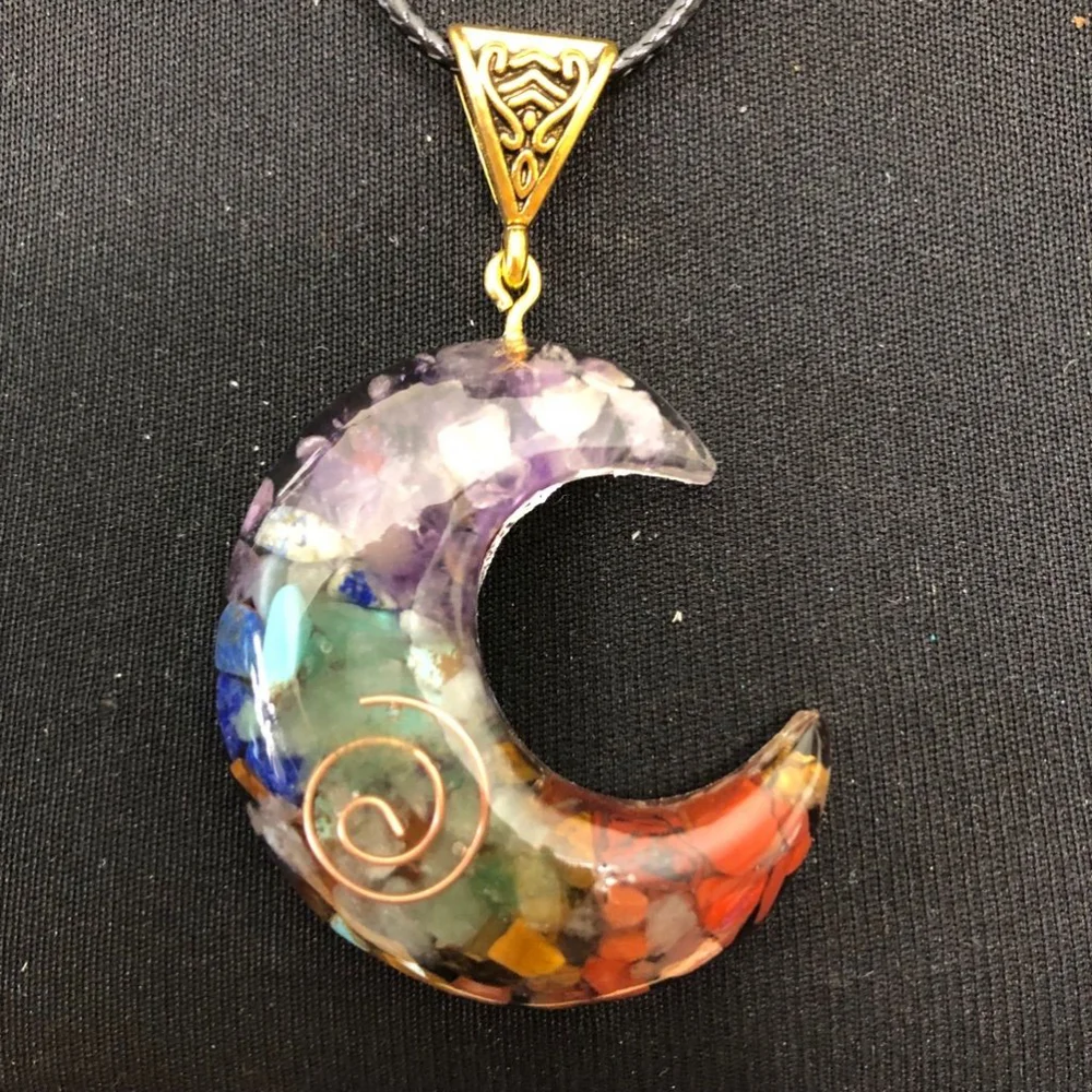 Moon Orgonite Crystal Pendant Necklace Women's Jewelry - Picture 2 of 3